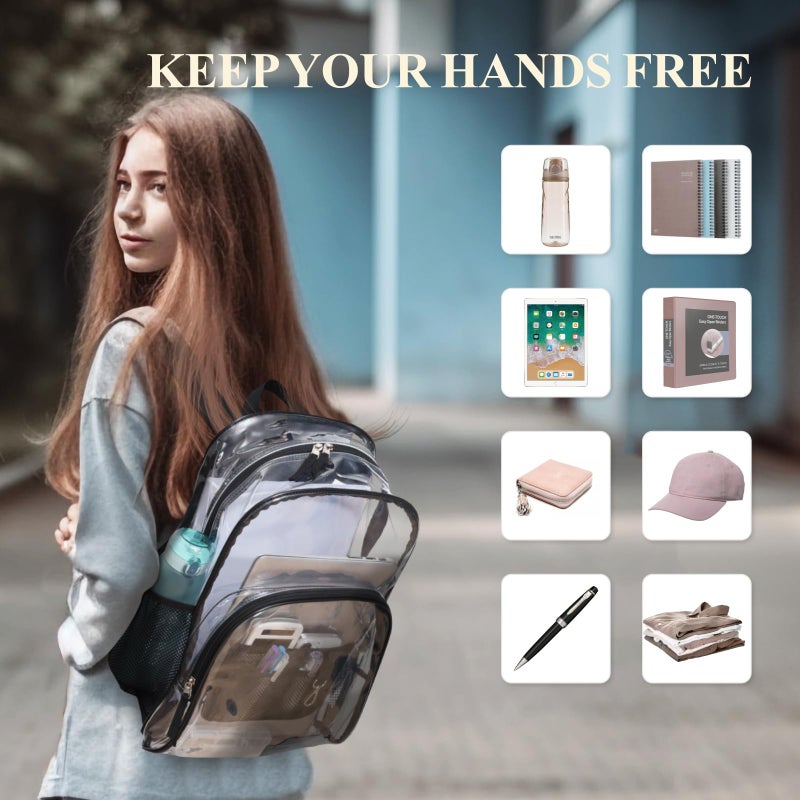 PACKISM Clear Backpack - 17 inch Large Clear Backpacks for School, Heavy Duty Bookbag Transparent PVC See Through Backpack for College Security Work, Active Black (Age 12+) - Image 4